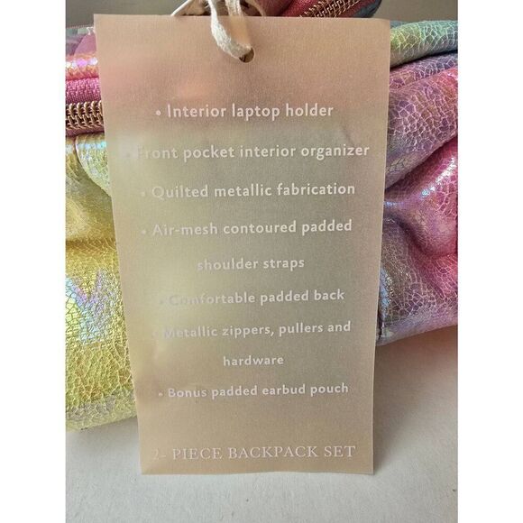 Jessica Simpson 2 pc Backpack Set Rainbow Puffer - Picture 8 of 12